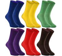 Rainbow Socks - Donna Uomo Calzini Antibatterici Senza Compressione per Diabetici - 6 Paia - Chaber Giallo Verde Viola Rosso Marrone - Taglia 36-38
