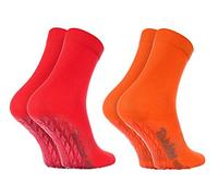 Rainbow Socks - Donna Uomo Colorate Calze Antiscivolo ABS di Cotone - 2 Paia - Arancione Rosso - Tamaño 42-43