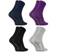 Rainbow Socks - Donna Uomo Colorate Calze Antiscivolo ABS di Cotone - 4 Paia - Nero Porpora Grigio Blu - Tamaño 39-41