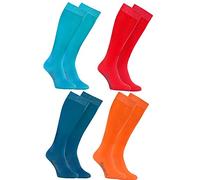 Rainbow Socks - Donna Uomo Colorate Calzini Lunghi Al Ginocchio di Cotone - 4 Paia - Blu Rojo Turquesa Amarillo - Tamaño 44-46