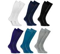 Rainbow Socks - Donna Uomo Colorate Calzini Lunghi Al Ginocchio di Cotone - 6 Paia - Bianco Grigio Negro Blu Blu Marino Porporaa - Tamaño 44-46