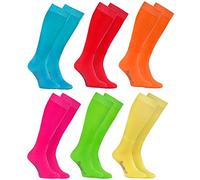 Rainbow Socks - Donna Uomo Colorate Calzini Lunghi Al Ginocchio di Cotone - 6 Paia - Turquesa Verde Rojo Amarillo Naranja Rosa - Tamaño 39-41