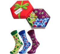 Rainbow Socks - Donna Uomo Il Box di Calze Natalizie Per Regalo - 3 Paia - Alberi di Natale Bastoncini di Zucchero Regali - Taglia 47-50