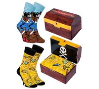 Rainbow Socks - Donna Uomo Novità Calzini Pirata in Scatola - Un Calzino Regalo per i fan dei Pirati - Pirate Treasure Socks - 2 paia - Taglia 41-46