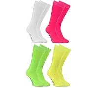 Rainbow Socks - Garçon Fille Chaussettes Hautes en Coton - 4 Paires - Blanc Rose Vert Jaune - Taille 24-29