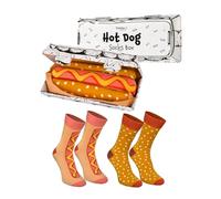 Rainbow Socks - Hot Dog Socks Box - Uomo Donna Calzini Novità con Motivo Hot Dog - Novità Regalo per gli Appassionati di Fast Food e Calzini Divertenti - 2 Paia - Taglia 41-46