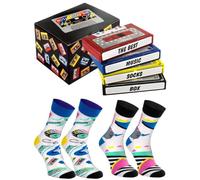 Rainbow Socks - Pop Socks Music Box - 2 Paia Di Calzini A Tema Musica In Una Cassetta Magnetofonica - Un Regalo Per Appassionati Di Musica Pop- Gadget Musicale Per Lei E Per Lui-Taglie 36-40
