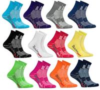 Rainbow Socks - Ragazza Ragazzo Colorate Calzini Sportivi di Cotone - 12 Paia - Rojo Verde Amarillo Blu de Mar Blu Blu Marino Rosa Bianco Negro Grigio Naranja Púrpura - Taglia 24-29