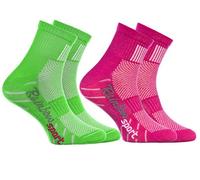 Rainbow Socks - Ragazza Ragazzo Colorate Calzini Sportivi di Cotone - 2 Paia - Rosa Verde - Taglia 24-29