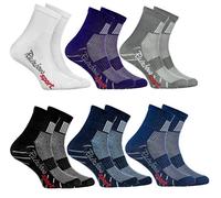 Rainbow Socks - Ragazza Ragazzo Colorate Calzini Sportivi di Cotone - 6 Paia - Bianco Porporaa Grigio Blu Marino Negro Jeans - Taglia 30-35