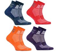 Rainbow Socks - Ragazza Ragazzo Sportive Calze Antiscivolo ABS di Cotone - 4 Paia - Jeans Porporaa Naranja Rojo - Tamaño 24-29