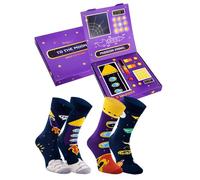 Rainbow Socks - Space Socks Box - 2 paia di calzini “spaziali”, in cotone per uomo e donna - L'astronomia, le stelle, i pianeti, le astronavi, i razzi, l'universo - Taglie 47-50