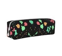 Rainbow Splatter Neon On Dark Pencil Pouch Round Pen Case Portable Pencil Bag Organizer in pelle con cerniera Cosmetic Pouch Bag