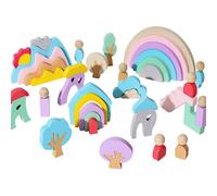 Rainbow Stacking Toy Wood - 44 pezzi colorati in legno Blocks, Kids Building and Stacking Toys, Durablee Early Learning Educational Playset | Wooden Stackings Blocks Activity for Kids 3 Years, Older