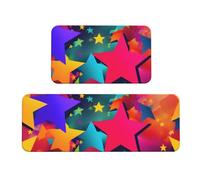 Rainbow Stars - Tappetino da cucina in schiuma confortevole, 2 pezzi, per cucina, pavimento, casa, ufficio, antiscivolo