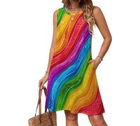 Rainbow Stripes Casual Donna Senza Maniche Abiti Girocollo Sundress Estate Swing Abiti, Stile:, XL