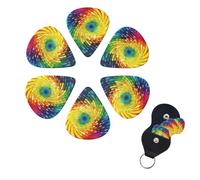 Rainbow Swirl - Confezione da 6 plettri per chitarra in celluloide di 3 diversi spessori, con supporto per plettro, per chitarra acustica, chitarra elettrica, basso, ukulele
