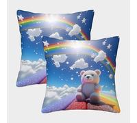 Rainbow Teddy Bear-Fantasy Cartoon Style Federe Cuscini Per Divano Decorativa Art Fodere Cuscino Set 2 Pezzi Poliestere Da Letto Per Salotto 45x45cm