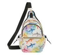 Rainbow Tie-dye Ocean Fish Pattern Poliestere Crossbody Sling Bag 7L Regolabile Singola Borsa a Tracolla per Pendolari Viaggi All'aperto