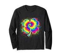 Rainbow Tie Dye Shamrock Lucky Clover Splatter Maglia a Manica