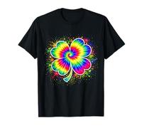 Rainbow Tie Dye Shamrock Lucky Clover Splatter Maglietta