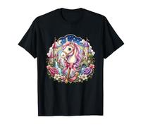 Rainbow Unicorn Castle Moon Roses Fantasy Maglietta