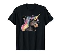 Rainbow Unicorn Head Graphic for Girls Women Dark Unicorn Maglietta