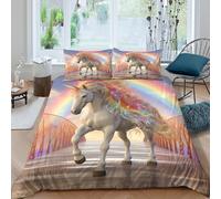 Rainbow unicorncopripiumino microfibra morbida Set di 3 Pezzi stampa 3D con cerniera Fantasy magical creature Set Di Copripiumino con federe traspirante morbida for adolescenti Super king（260x220cm）