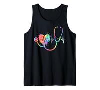 Rainbow Watercolor Heartbeat Stetoscopio Canotta