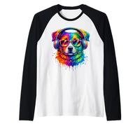 Rainbow Wolf Realistic Watercolor Cute Wolf Paint Colorful Maglia con Maniche Raglan