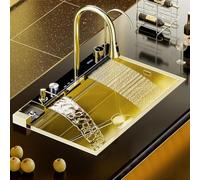 Raindance Gold Waterfall Kitchen Sink con Display Digitale Incorporato Rubinetto A Nido d'Ape Lavello in Acciaio Inox con Interruttore per Pianoforte, A, 75 * 46CM