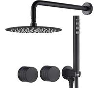 Rainfall Shower System Brass 10 inch Round Rain Shower Head with Hand Held Shower Faucet Set (Rough-in Valve Included), Matte Black