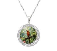 Rainforest Parrot - Collana da donna con ciondolo rotondo con catena regolabile da 50 cm, chiusura a moschettone, regalo commemorativo personalizzato per amicizia, coppia, uso quotidiano, One size