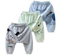Rainjia 3 pantaloni da neonato per il tempo libero, in cotone, taglia 68 | Pantaloni harem per bambini, con motivo animale, per il tempo libero, primavera, autunno, casual, 6 mesi - 4 anni