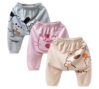Rainjia 3 pantaloni da neonato per il tempo libero, in cotone, taglia 68 | Pantaloni harem per bambini, con motivo animale, per il tempo libero, primavera, autunno, casual, 6 mesi - 4 anni