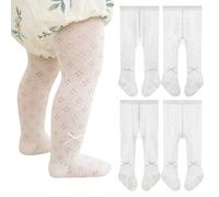 Rainjia Collant con Fiocco 4 Pezzi - Calzamaglia Cotone Pizzo Rete Traspirante Principessa per Bambine 1-8 Anni, Senza Cuciture