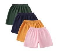 Rainjia Pantaloncini corti per bambini e bambine, in mussola taglia 68/74/80/86/92, 3 pezzi, in cotone e lino, 98/104, tinta unita, casual, bermuda 110/116/122, Stile 3-4, 92-98
