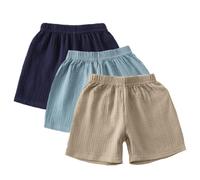 Rainjia Pantaloncini corti per bambini e bambine, in mussola taglia 68/74/80/86/92, 3 pezzi, in cotone e lino, 98/104, tinta unita, casual, bermuda 110/116/122, Stile B, 92-98