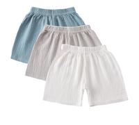 Rainjia Pantaloncini corti per bambini e bambine, in mussola taglia 68/74/80/86/92, 3 pezzi, in cotone e lino, 98/104, tinta unita, casual, bermuda 110/116/122, Stile E, 68