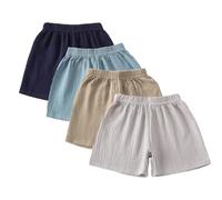 Rainjia Pantaloncini corti per bambini e bambine, in mussola taglia 68/74/80/86/92, 3 pezzi, in cotone e lino, 98/104, tinta unita, casual, bermuda 110/116/122, Stile 1 - 4 pezzi, 74-80