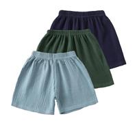 Rainjia Pantaloncini per neonati, in lino e filato di cotone, da 6 mesi a 7 anni, 3 pezzi, tinta unita, estivi, per il tempo libero, per il tempo libero, taglie 68/74/86/98/104/116/122, stile 1, 68