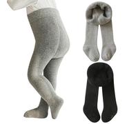 Rainjia Pantaloni termici da bambina in spugna foderati, taglia 68/74/80, 2 calze in cotone per bambine 86/92/98, elastici per neonati, leggings termici, 6 mesi - 4 anni, stile 1, 68-74