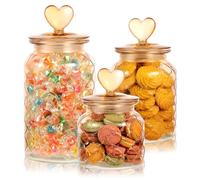 Rainmae 3 barattoli ermetici a forma di cuore per caramelle e biscotti con coperchio, 22 32 1,275 g, contenitori ermetici in vetro per alimenti decorativi da cucina (ambra)