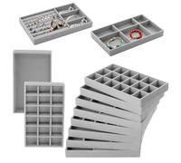 Rainmae Confezione da 12 vassoi organizer per gioielli, per esporre gioielli, impilabili, fai da te, inserti regolabili, divisori in velluto, anelli, orecchini, collane, colore grigio, 6 stili