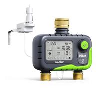 RAINPOINT centralina irrigazione 2 vie con sensore pioggia, ampio display LCD all-in-one, doppia porta, arresto automatico in caso di pioggia per giardino e prato, ritardo pioggia, IP65
