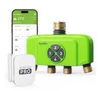 RAINPOINT Programmatore Irrigazione WiFi 4 Zone con Gateway, Centralina Irrigazione Intelligente con Misuratore di Portata, Connettori in Ottone, Controllo App/Voce per Giardino e Prato