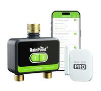 RAINPOINT Timer Irrigazione 2 uscite, ingresso e uscita in ottone, Centralina Irrigazione per irrigazione giardino con app/controllo vocale Alexa, ritardo della pioggia/controllo manuale/automatico