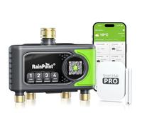 RAINPOINT Timer Irrigazione WiFi 4 Zone, Ingresso/Uscita in Ottone, Centralina di Irrigazione Smart con Controllo Meteo/Umidità del Suolo, Controllo App e Vocale per Giardino e Prato