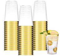 RAINPOP 60 bicchieri da festa in plastica dura da 10 oz/300 ml, riutilizzabili, per bevande, champagne, cocktail, in plastica per compleanni, matrimoni (bordo dorato)