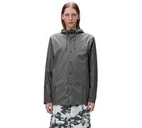 RAINS Giacca impermeabile, lunghezza midi, chiusura frontale con bottoni a pressione, cappuccio con coulisse, tasche oblique con patta, colore Grigio Grigio Grey